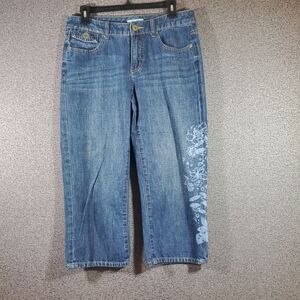 Coldwater Creek Blue Knee Length Jeans with Floral Design Size 8